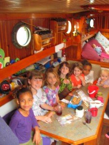 Children in a boat cabin