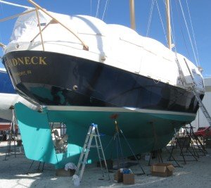 Aquidneck under her winter storage canopy.