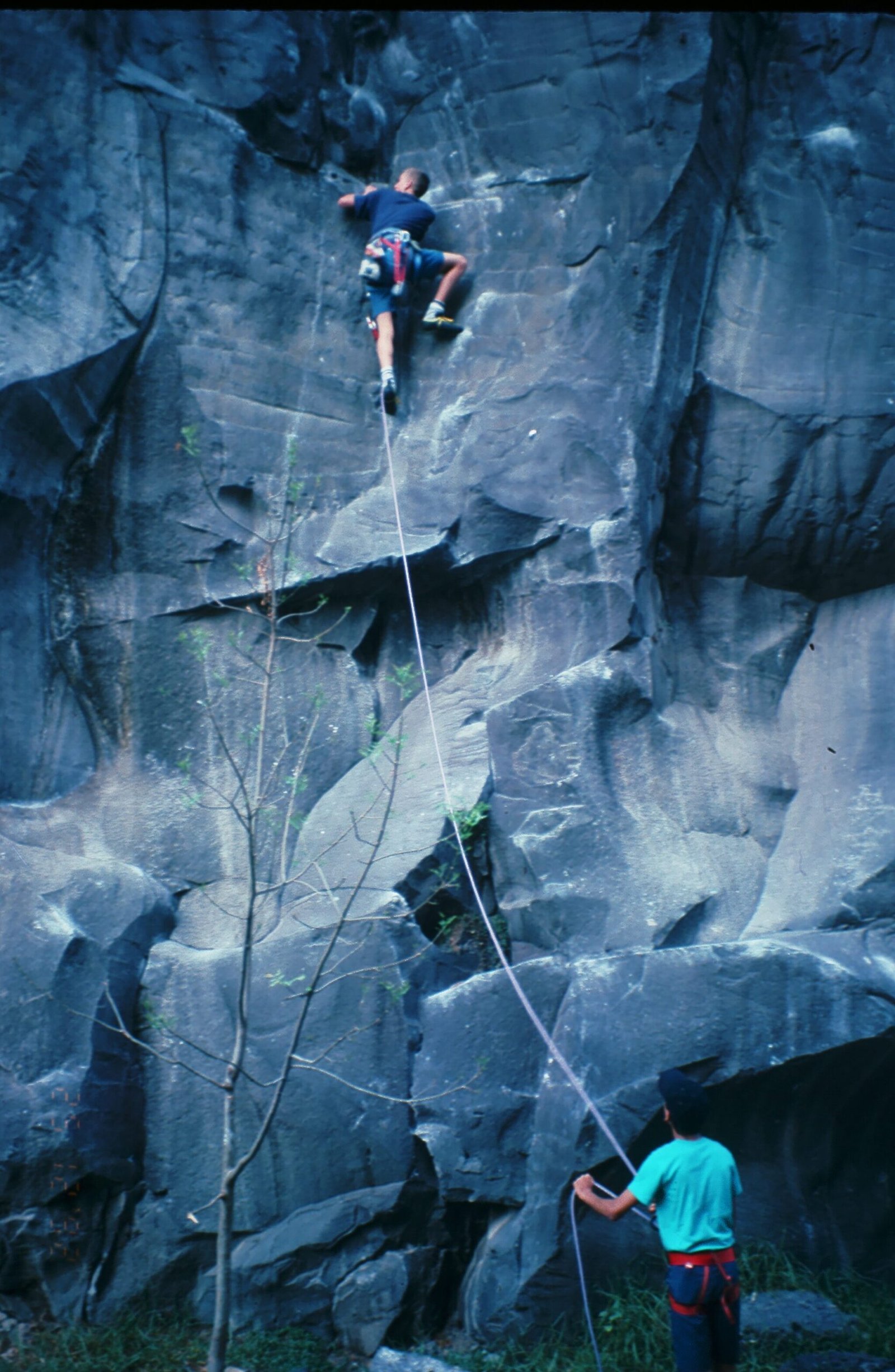 Cragging at Copilco, in Mexico City, with home-made gear.